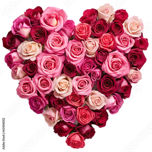 Heart of red and pink roses isolated on transparent background.