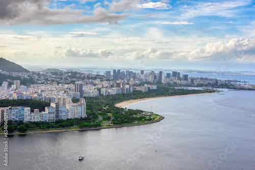 View of Flamengo beach and Centro in Rio de Janeiro, Brazil. Skyline of Rio de Janeiro.