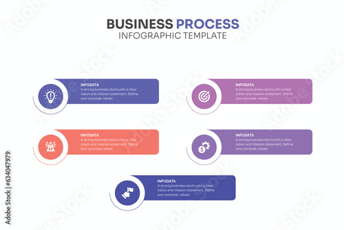 Colorful layout with 5 points of steps or list with arrows, infographic element template vector.