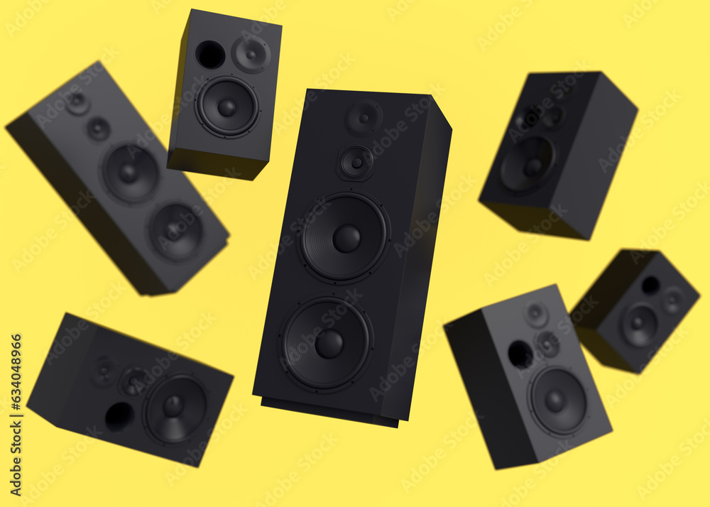 Set of Hi-fi speakers with loudspeakers for sound recording studio on monochrome Set of Hi-fi speakers with loudspeakers for sound recording studio on monochrome
