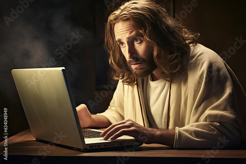 Jesus on a laptop computer, generative ai