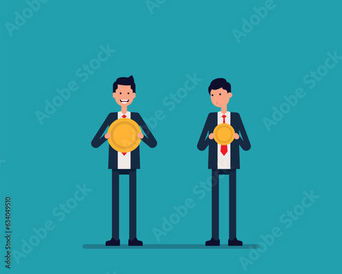 Difference between work and wages. Wage difference concept. Vector illustration in cartoon style