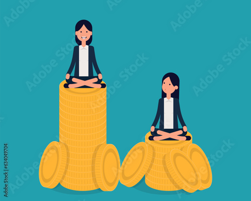 Wage difference concept. Pile of coins. Vector illustration in cartoon style design.