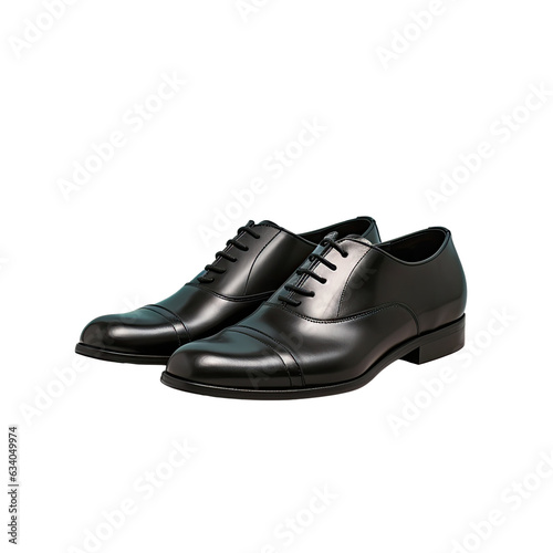 Black shoes for men placed on a transparent background