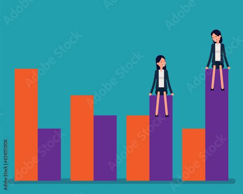 People sitting on a bar graph. The concept of lifestyle society