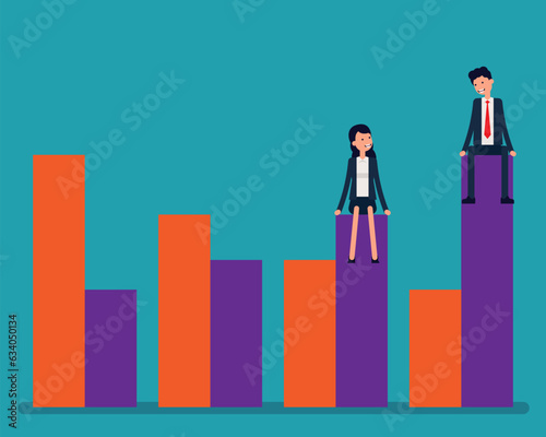 People sitting on a bar graph. The concept of lifestyle society