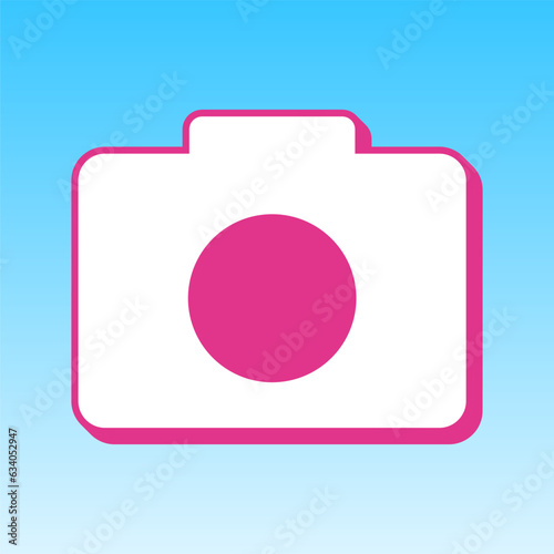 Digital camera sign. Cerise pink with white Icon at picton blue background. Illustration.