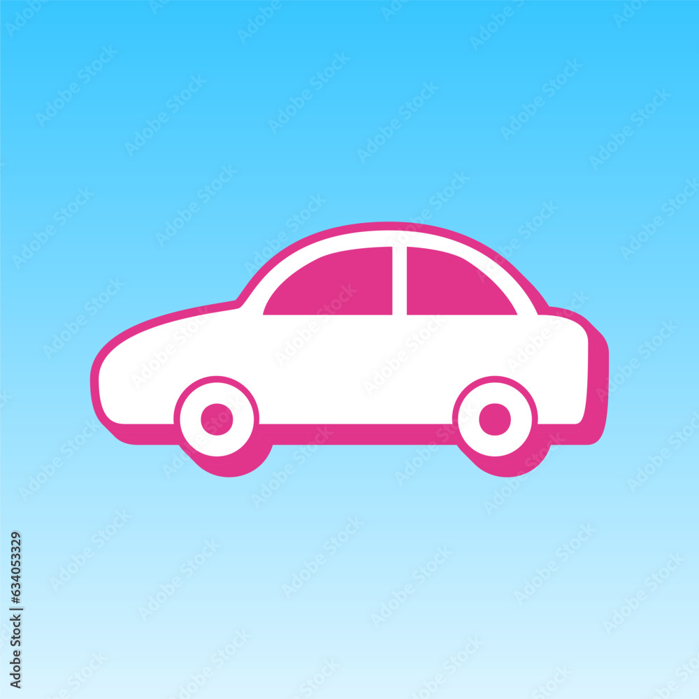 Car sign illustration. Cerise pink with white Icon at picton blue background. Illustration.