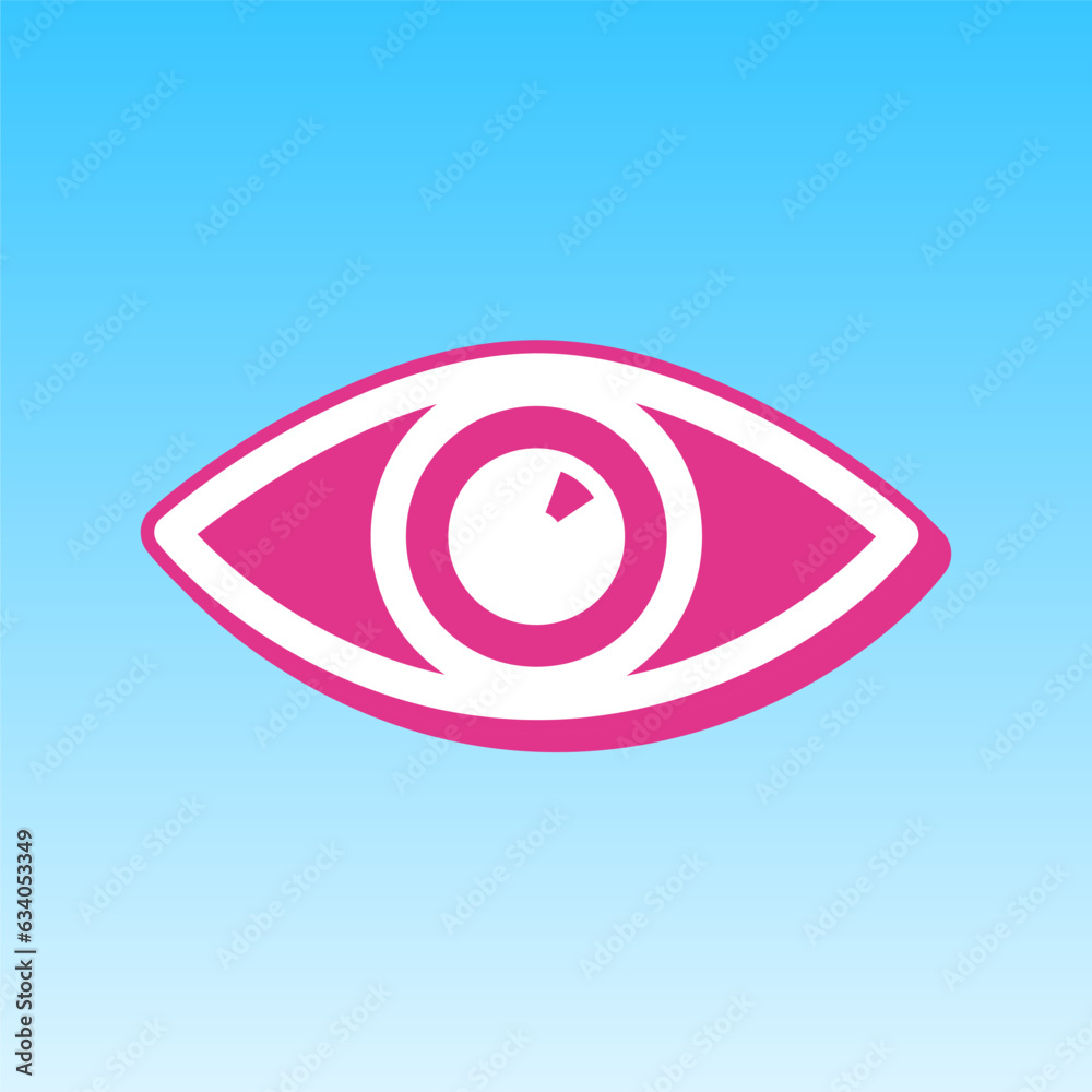 Eye sign illustration. Cerise pink with white Icon at picton blue background. Illustration. Eye sign illustration. Cerise pink with white Icon at picton blue background. Illustration.