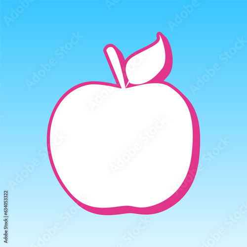 Apple sign illustration. Cerise pink with white Icon at picton blue background. Illustration.