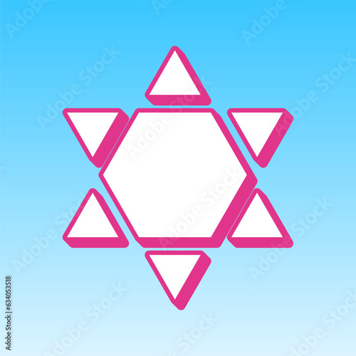 Shield Magen David Star Inverse. Symbol of Israel inverted. Cerise pink with white Icon at picton blue background. Illustration.