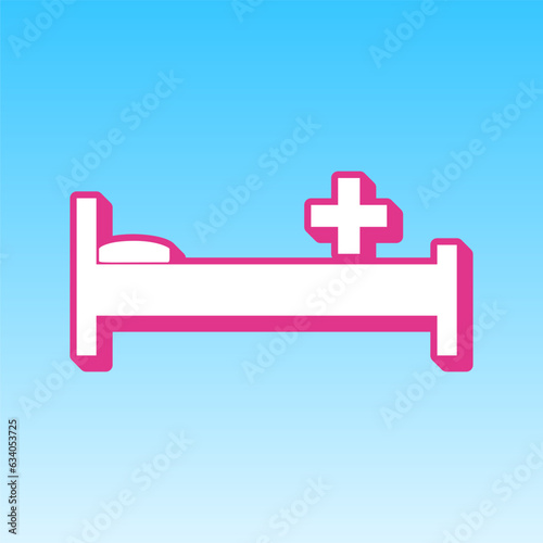 Hospital sign illustration. Cerise pink with white Icon at picton blue background. Illustration.