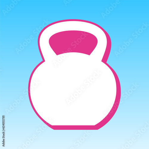 Fitness Dumbbell sign. Cerise pink with white Icon at picton blue background. Illustration.
