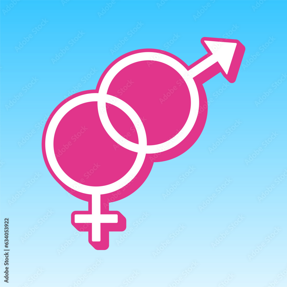 Sex symbol sign. Cerise pink with white Icon at picton blue background. Illustration. Sex symbol sign. Cerise pink with white Icon at picton blue background. Illustration.