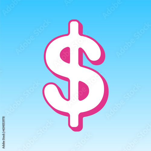 Dollars sign illustration. USD currency symbol. Money label. Cerise pink with white Icon at picton blue background. Illustration.