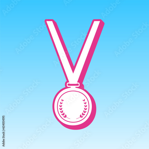 Medal simple sign. Cerise pink with white Icon at picton blue background. Illustration.