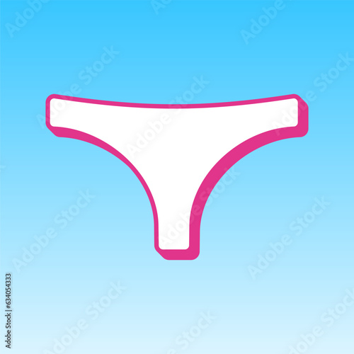 Women's panties sign. Cerise pink with white Icon at picton blue background. Illustration.