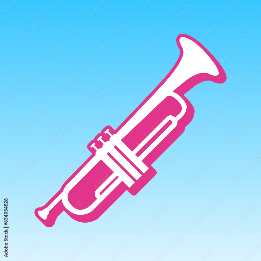 Musical instrument Trumpet sign. Cerise pink with white Icon at picton blue background. Illustration.