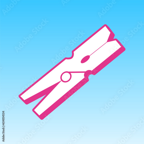 Clothes peg sign. Cerise pink with white Icon at picton blue background. Illustration.