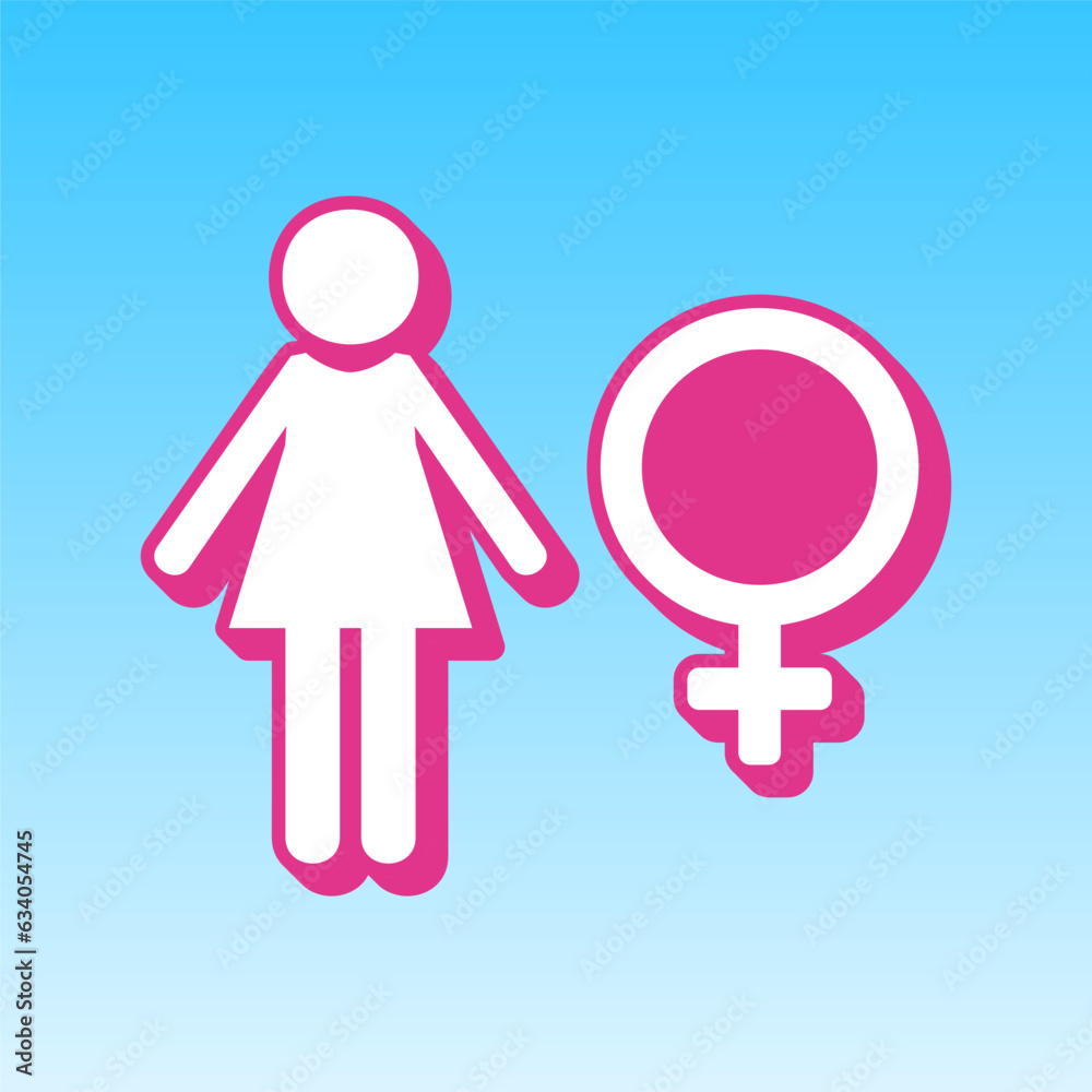 Female sign illustration. Cerise pink with white Icon at picton blue background. Illustration.