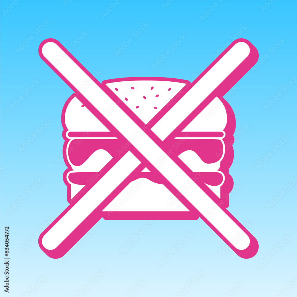 No burger sign. Cerise pink with white Icon at picton blue background. Illustration. No burger sign. Cerise pink with white Icon at picton blue background. Illustration.