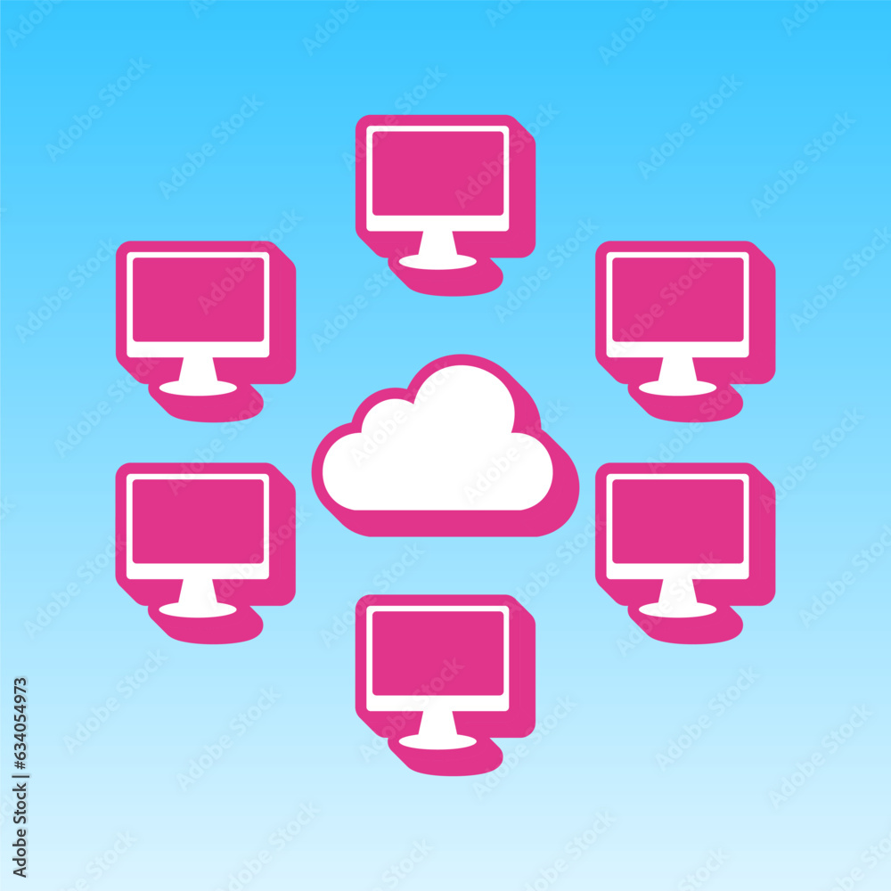 Computers nerk sign. Cerise pink with white Icon at picton blue background. Illustration. Computers nerk sign. Cerise pink with white Icon at picton blue background. Illustration.