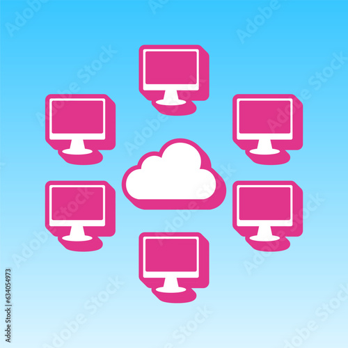 Computers nerk sign. Cerise pink with white Icon at picton blue background. Illustration.