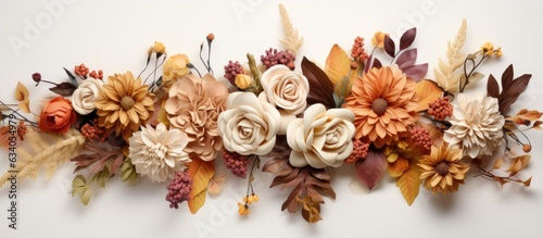 Flower arrangement with autumn colors on a light background Floral decoration Natural floral backdrop