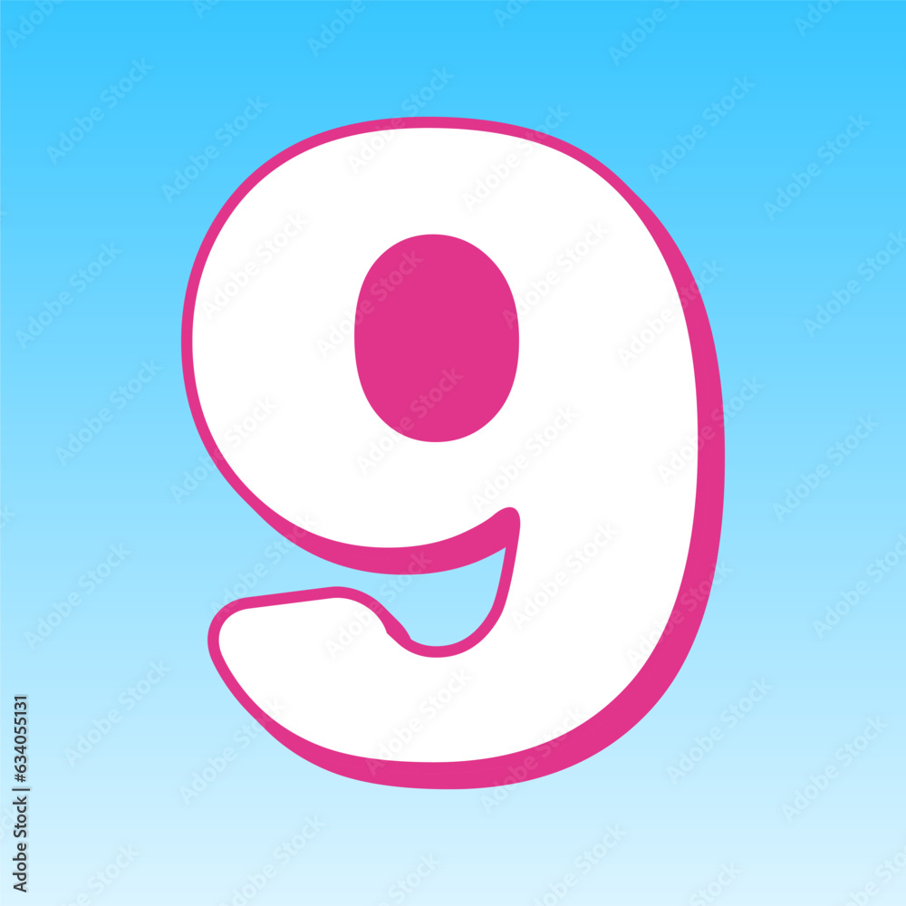 Number 9 sign design template element. Cerise pink with white Icon at picton blue background. Illustration. Number 9 sign design template element. Cerise pink with white Icon at picton blue background. Illustration.