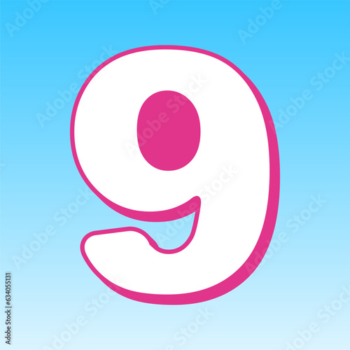 Number 9 sign design template element. Cerise pink with white Icon at picton blue background. Illustration.