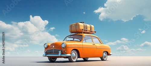 3D illustration of a vintage vehicle with luggage on top prepared for summer travel