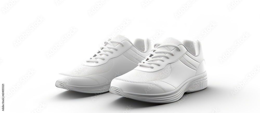 White sport shoes on white background with empty space for text