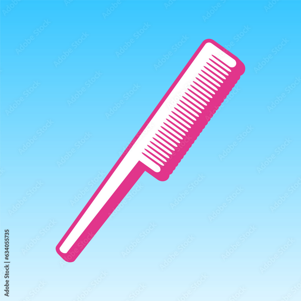 Comb sign. Cerise pink with white Icon at picton blue background. Illustration. Comb sign. Cerise pink with white Icon at picton blue background. Illustration.