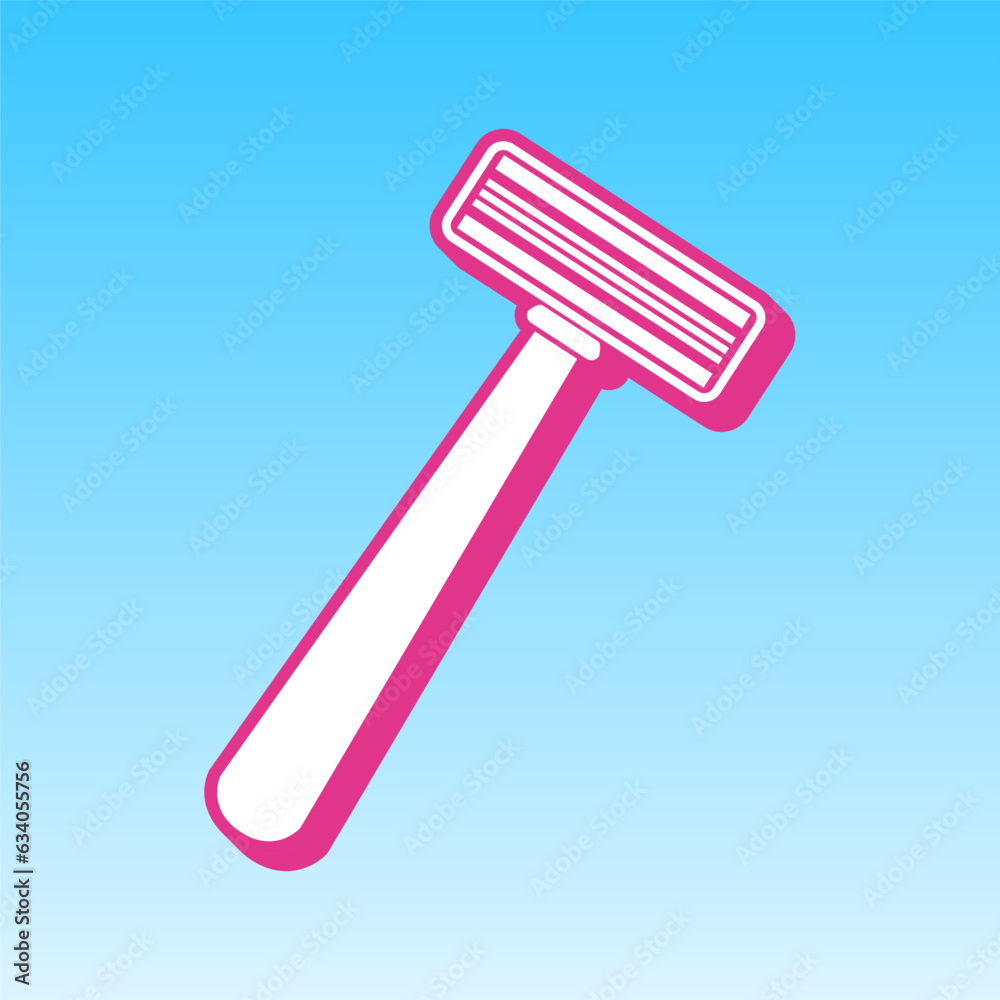 Safety razor sign. Cerise pink with white Icon at picton blue background. Illustration. Safety razor sign. Cerise pink with white Icon at picton blue background. Illustration.