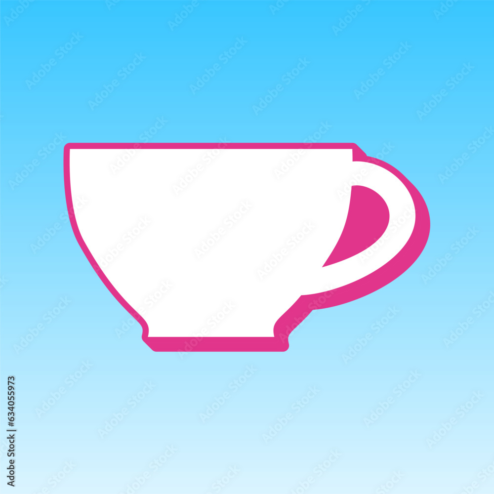 Cup sign. Cerise pink with white Icon at picton blue background. Illustration.