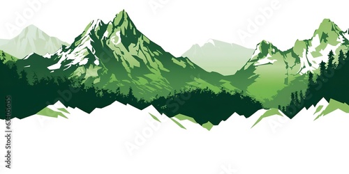 Green mountain ranges on white background.  