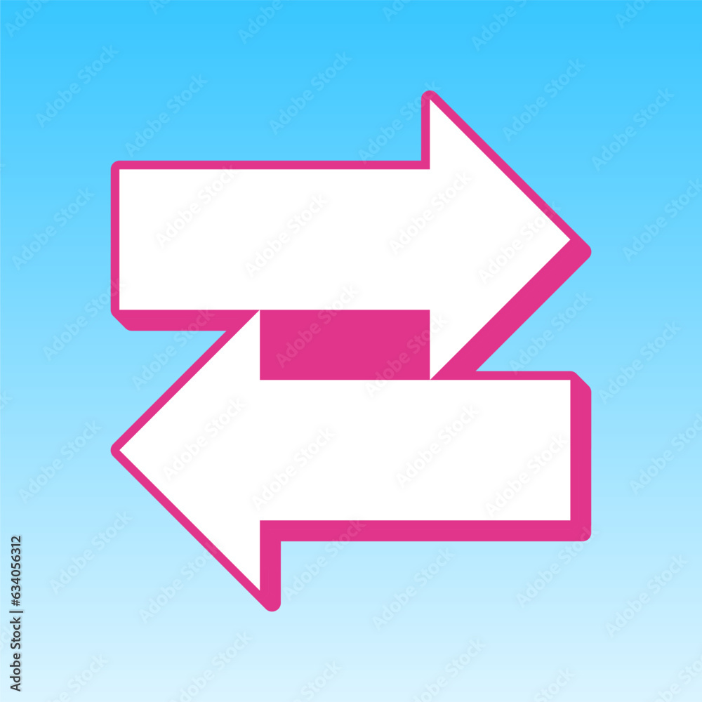 Two arrows left-right sign. Cerise pink with white Icon at picton blue background. Illustration. Two arrows left-right sign. Cerise pink with white Icon at picton blue background. Illustration.