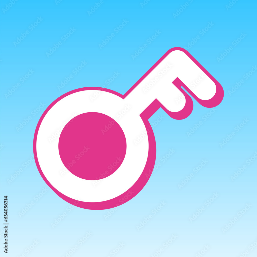 Key sign. Cerise pink with white Icon at picton blue background. Illustration. Key sign. Cerise pink with white Icon at picton blue background. Illustration.