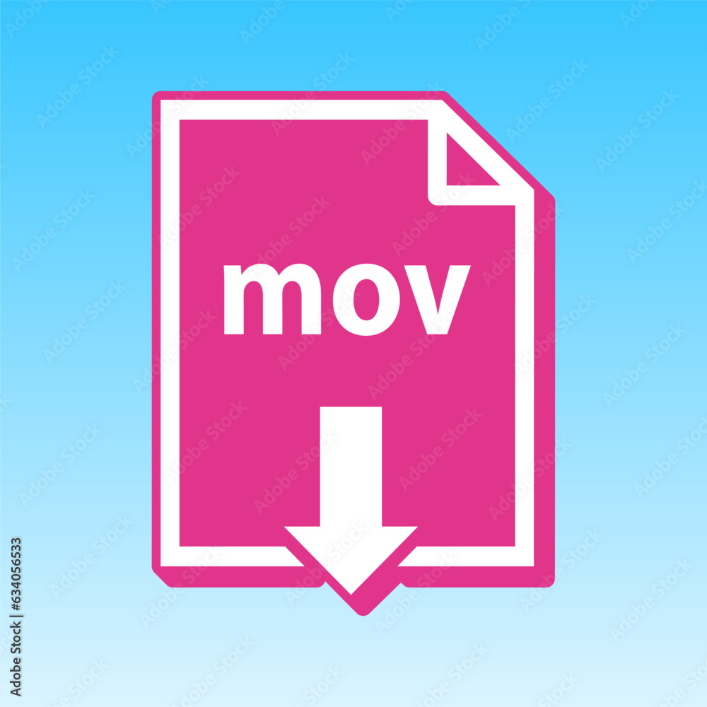 Mov download sign. Cerise pink with white Icon at picton blue background. Illustration. Mov download sign. Cerise pink with white Icon at picton blue background. Illustration.