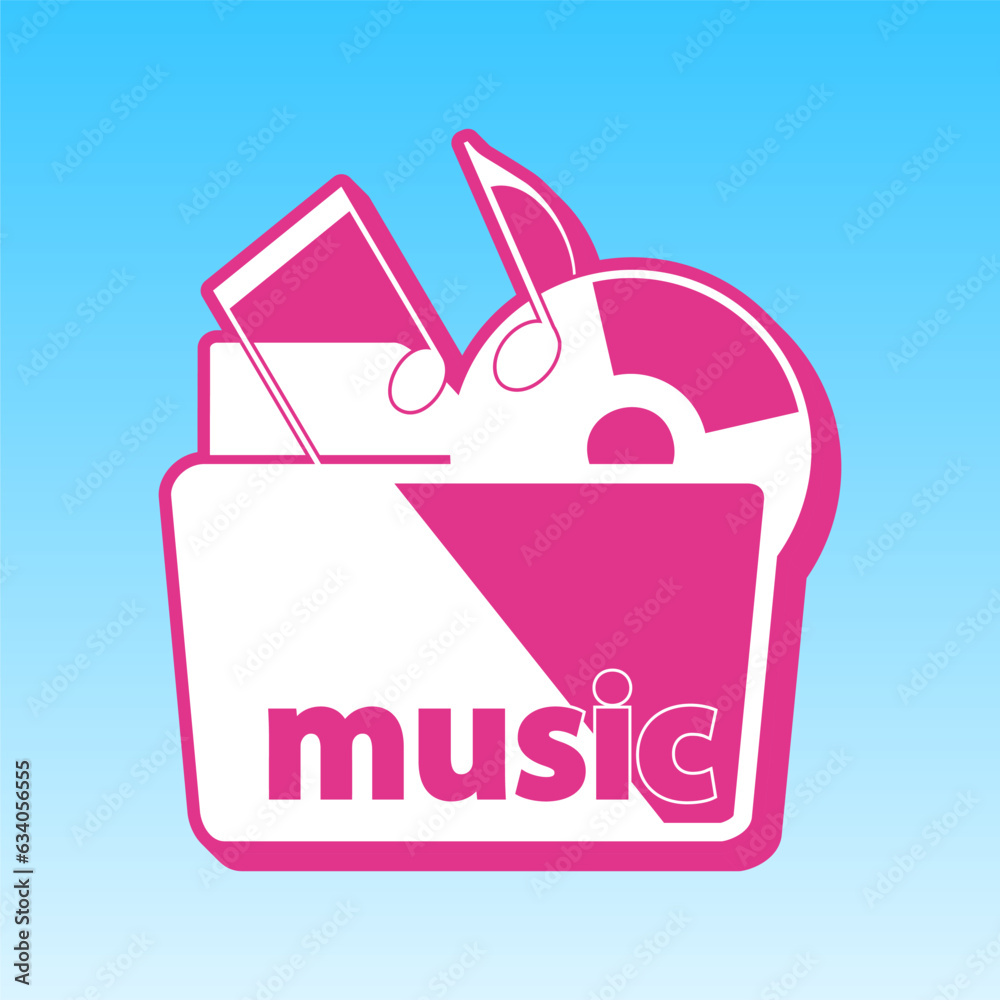 Music folder sign. Cerise pink with white Icon at picton blue background. Illustration.