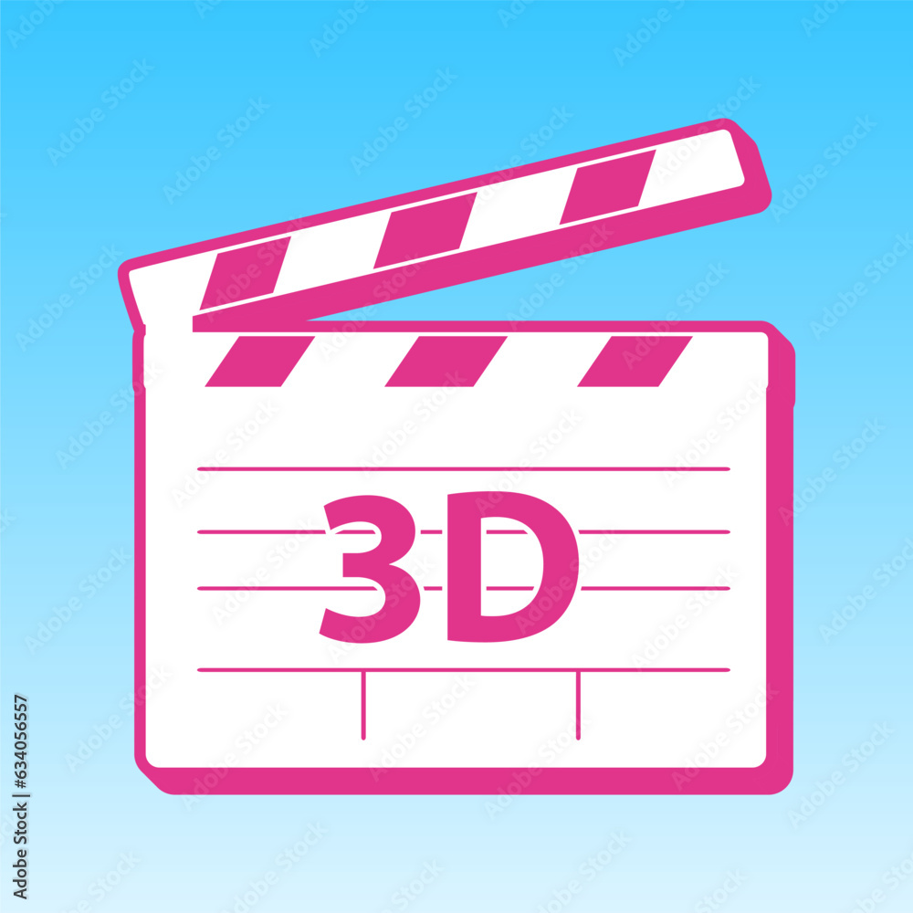 3D film sign. Cerise pink with white Icon at picton blue background. Illustration.