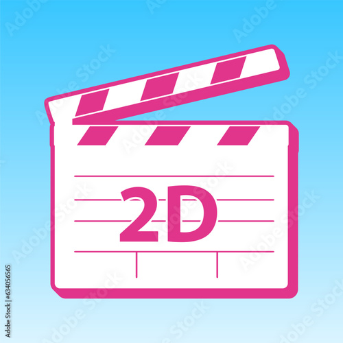2D film sign. Cerise pink with white Icon at picton blue background. Illustration.