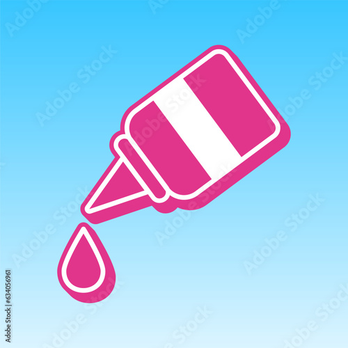 Eye, nasal medical drops sign. Cerise pink with white Icon at picton blue background. Illustration.
