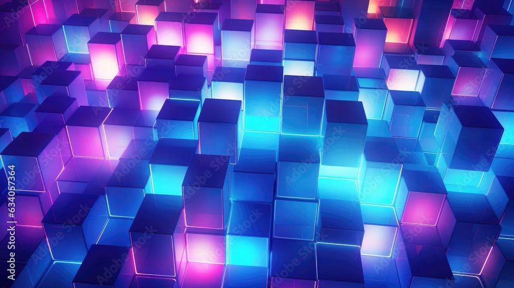 Multicolored neon cubes background