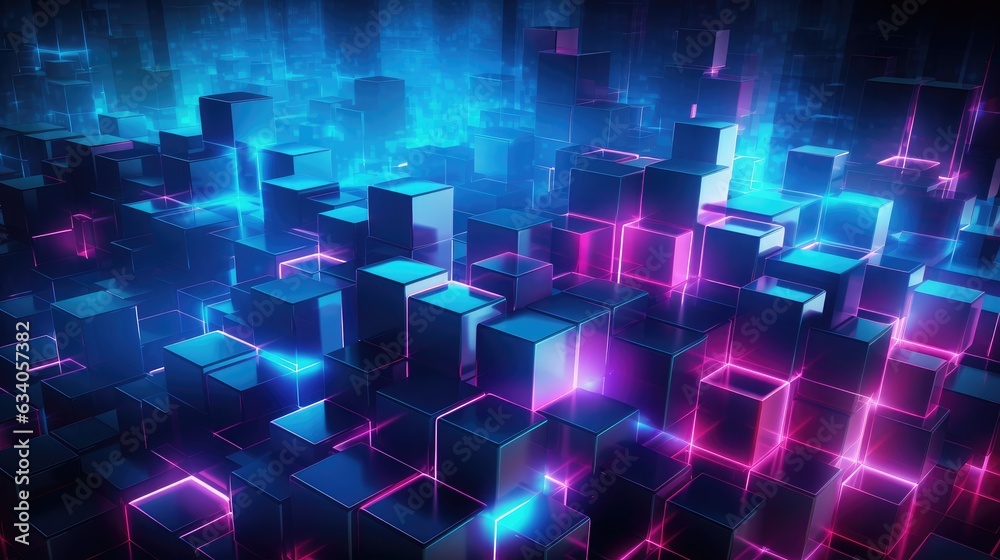 Multicolored neon cubes background Multicolored neon cubes background