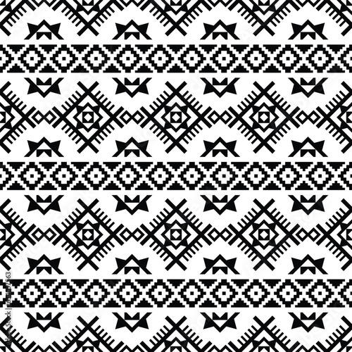 Aztec tribal traditional design for textile templates and print fabric. Seamless ethnic stripe pattern in black and white colors. Abstract geometric style.