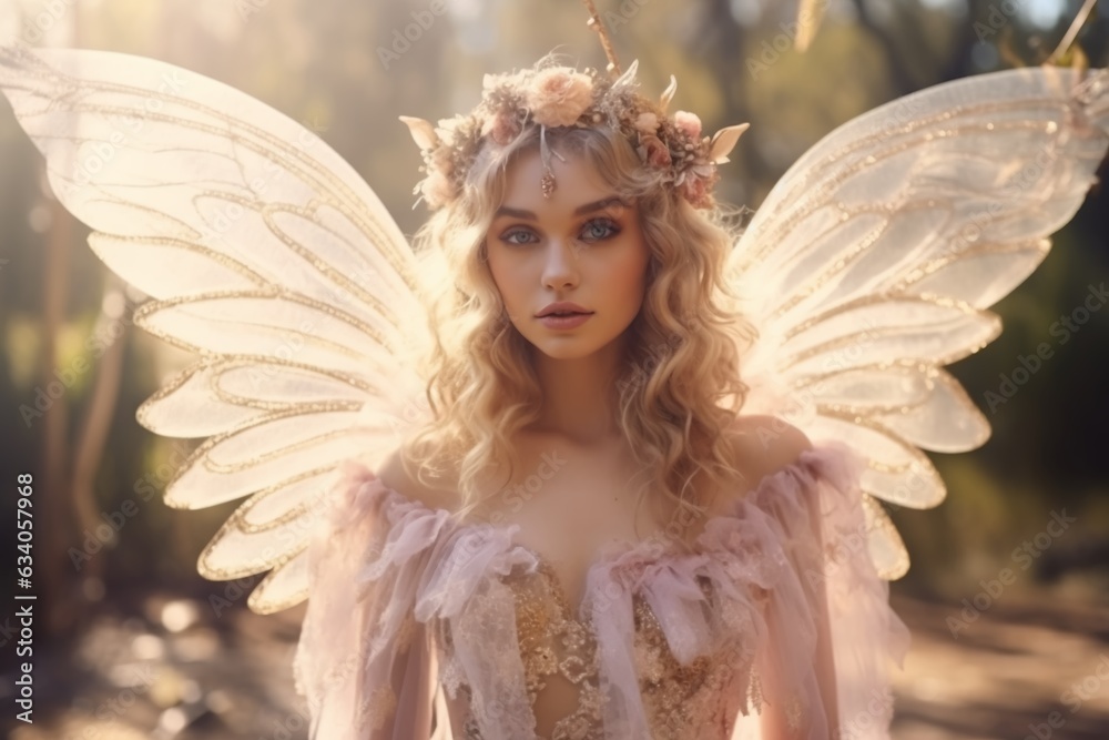 Magical fairy princess. Angelic spring model with crown Magical fairy princess. Angelic spring model with crown