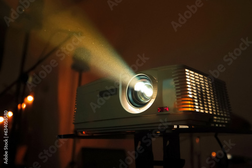 Video projector. The beam of light that the projector shines
