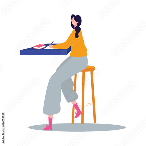writing word in white paper skill idea copywriter author with young beautiful girl sitting and wear clothes fashionable stylish