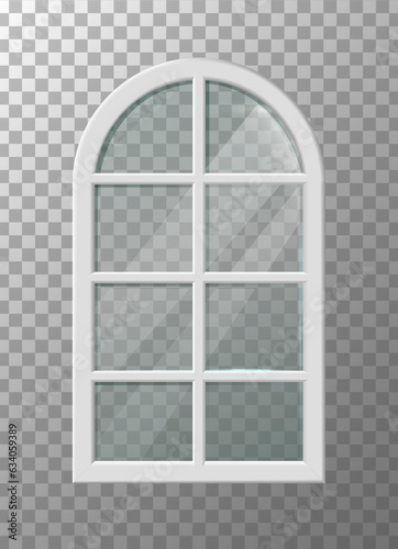 3d realistic vector icon illustration. Arch white plastic window with transparent glass reflection.
